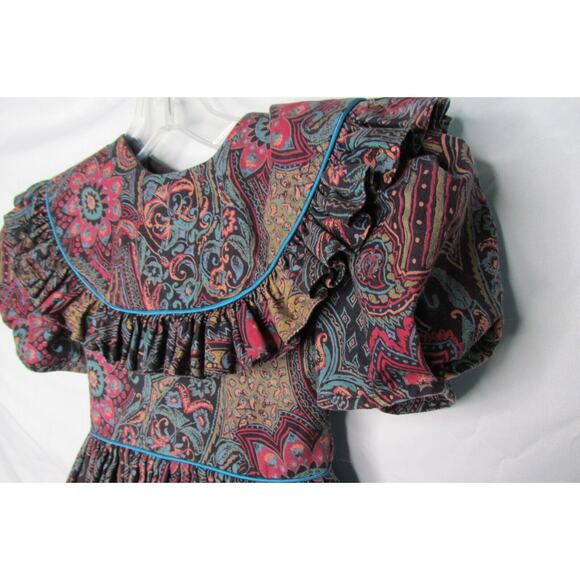 Pazazz Paisley Pageant Dress Girls Size 5 Full Circle Tiered Ruffles USA Made - Picture 2 of 10